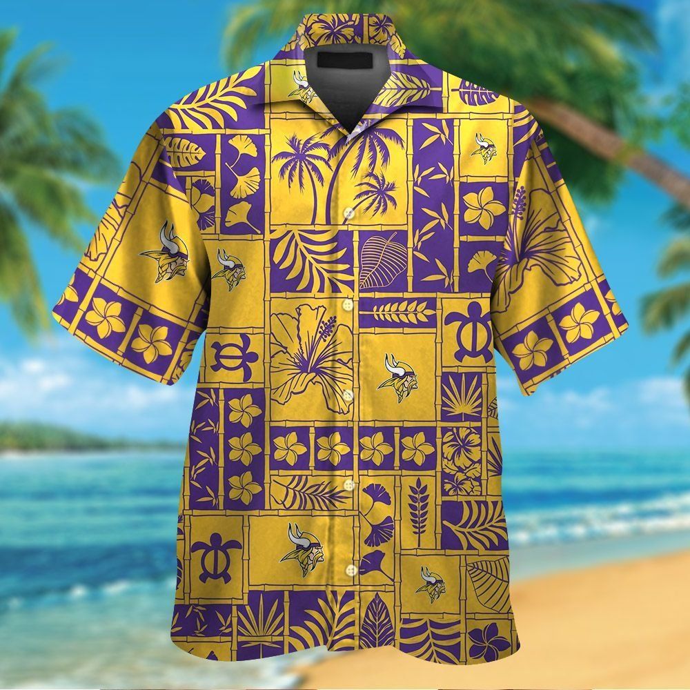 Minnesota Vikings Short Sleeve Button Up Tropical - Adult & Kids T-Shirts, Sweatshirts & Hoodies apparel design preview 1