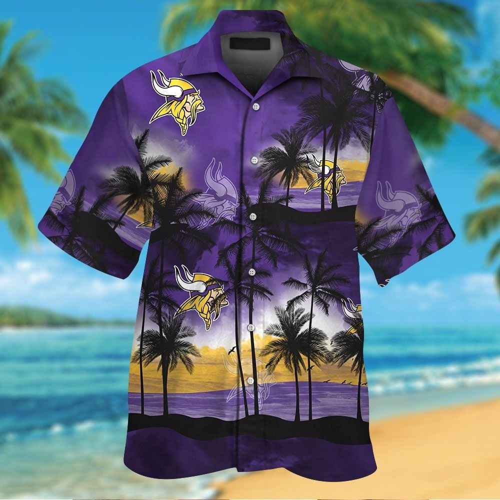 Minnesota Vikings Short Sleeve Button Up Tropical - Adult & Kids T-Shirts, Sweatshirts & Hoodies apparel design preview 1