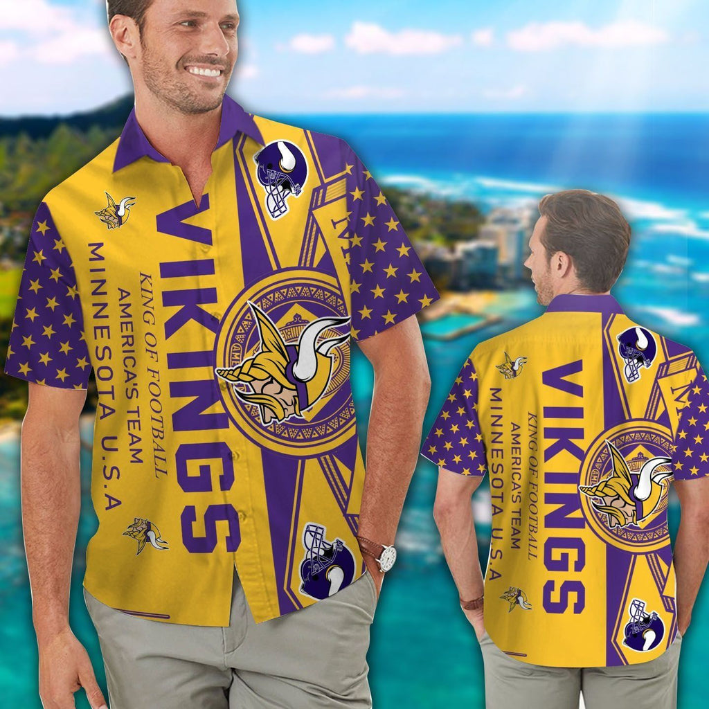 Minnesota Vikings Short Sleeve Button Up Tropical - Adult & Kids T-Shirts, Sweatshirts & Hoodies apparel design preview 1