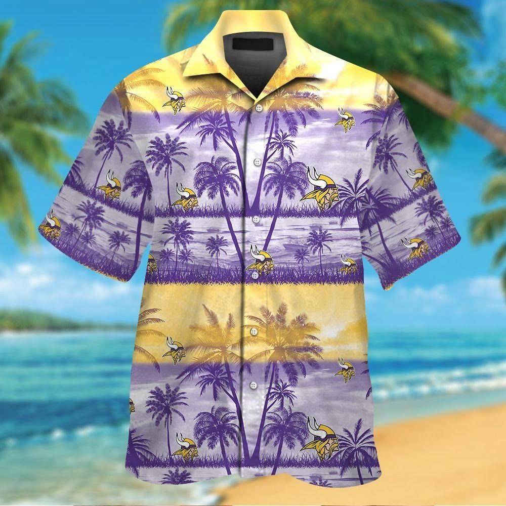 Minnesota Vikings Short Sleeve Button Up Tropical - Adult & Kids T-Shirts, Sweatshirts & Hoodies apparel design preview 1