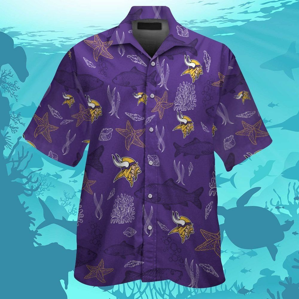 Minnesota Vikings Short Sleeve Button Up Tropical - Adult & Kids T-Shirts, Sweatshirts & Hoodies apparel design preview 1