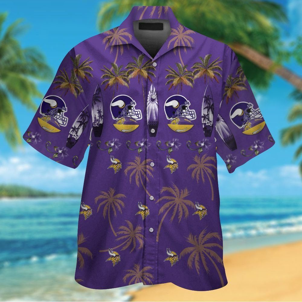 Minnesota Vikings Short Sleeve Button Up Tropical - Adult & Kids T-Shirts, Sweatshirts & Hoodies apparel design preview 1