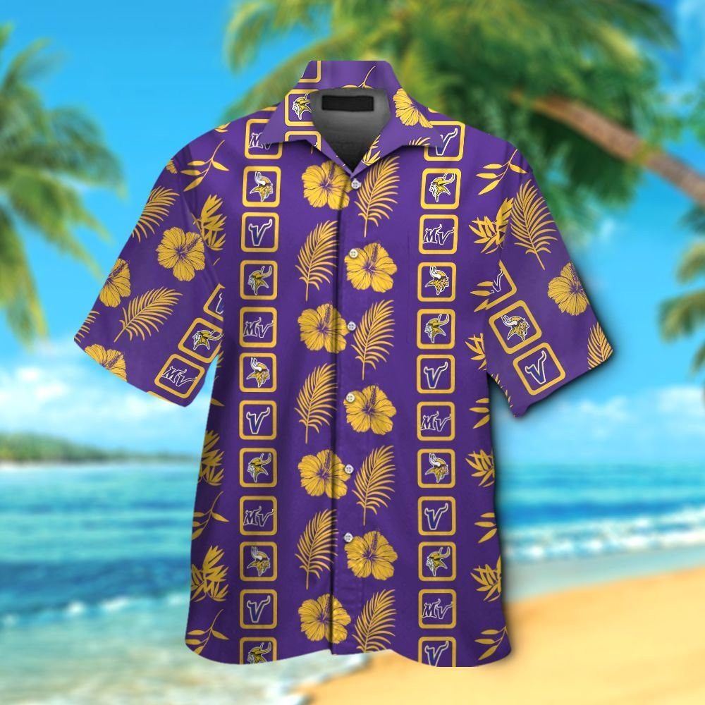 Minnesota Vikings Short Sleeve Button Up Tropical - Adult & Kids T-Shirts, Sweatshirts & Hoodies apparel design preview 1