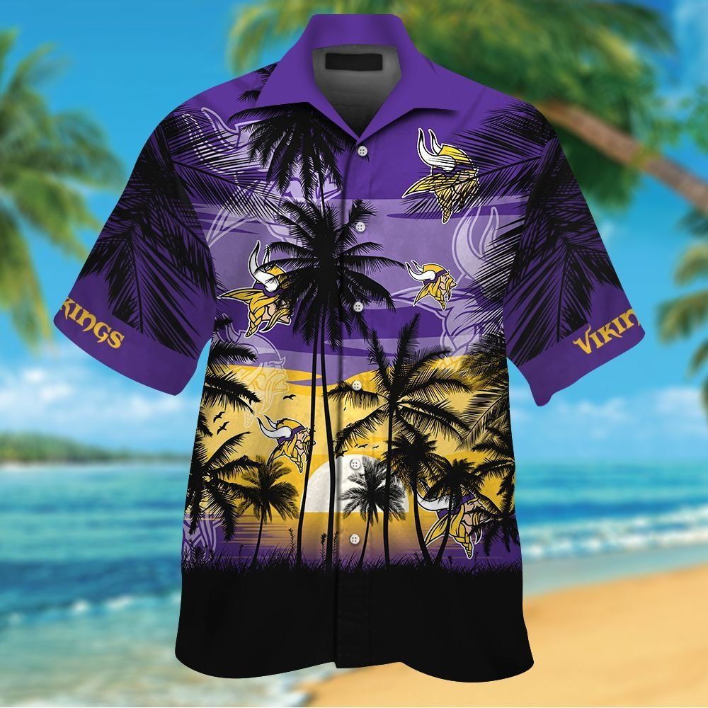 Minnesota Vikings Short Sleeve Button Up Tropical - Adult & Kids T-Shirts, Sweatshirts & Hoodies apparel design preview 1
