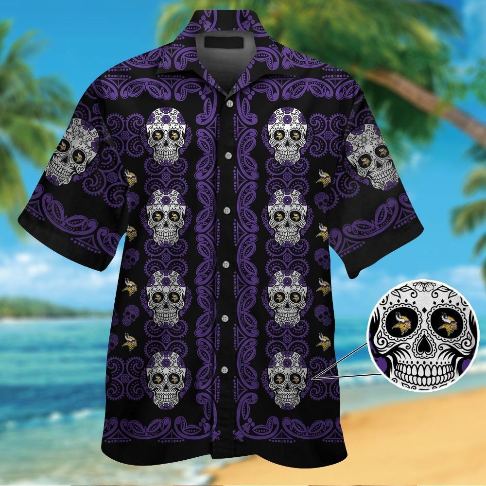 Minnesota Vikingsskull Short Sleeve Button Up - Adult & Kids T-Shirts, Sweatshirts & Hoodies apparel design preview 1