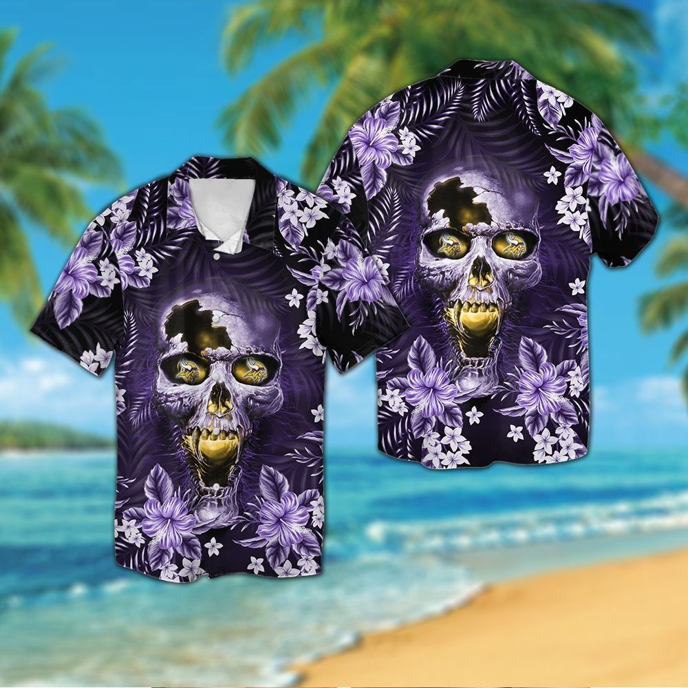 Minnesota Vikingsskull Short Sleeve Button Up - Adult & Kids T-Shirts, Sweatshirts & Hoodies apparel design preview 1