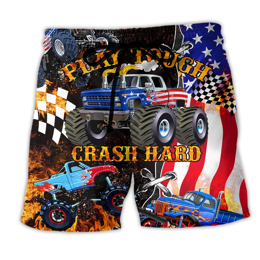 Monster Truck Play Tough Crash Hard America Trendy - Adult & Kids T-Shirts, Sweatshirts & Hoodies apparel design preview 1