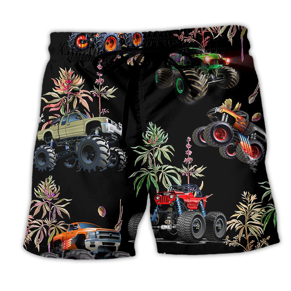 Monster Truck Tropical Leaf Summer Trendy Aloha - Adult & Kids T-Shirts, Sweatshirts & Hoodies apparel design preview 1