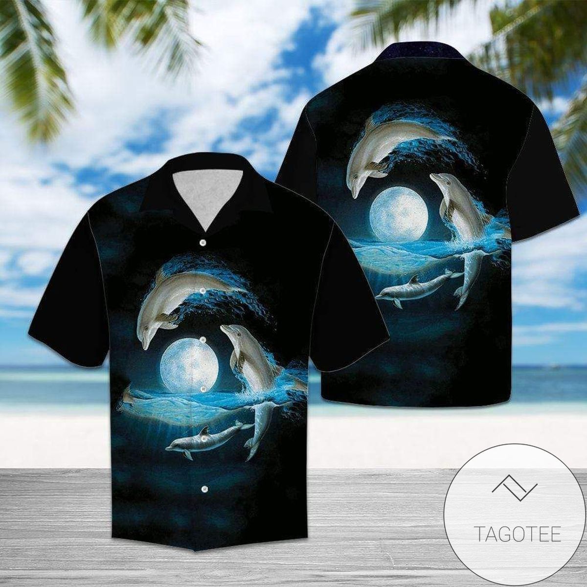 Moonlit Serenade Dolphins Glide on Night's Canvas - Adult & Kids T-Shirts, Sweatshirts & Hoodies apparel design preview 1