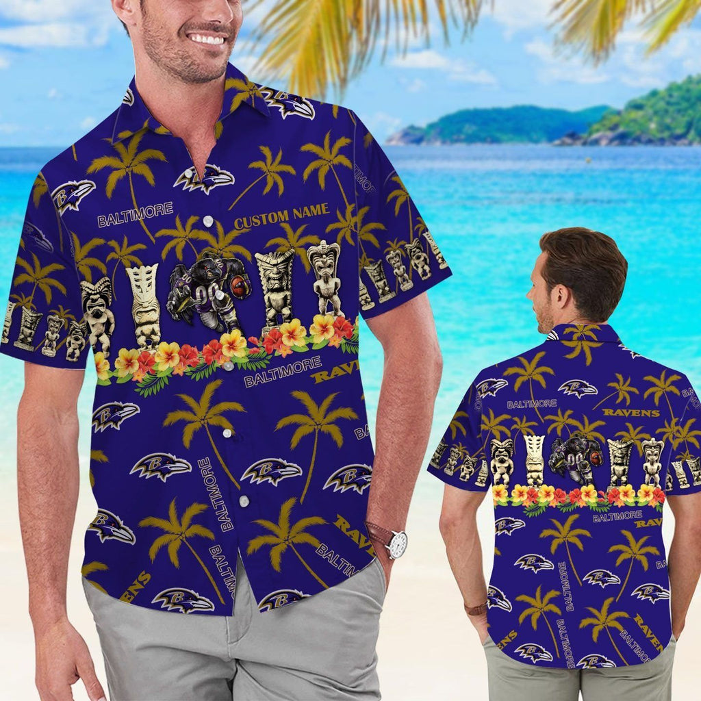 Name Personalized Baltimore Ravens Hawaiian Short - Adult & Kids T-Shirts, Sweatshirts & Hoodies apparel design preview 1