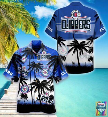 Nba Los Angeles Clippers Blue White Palm Tree Trendy - Adult & Kids T-Shirts, Sweatshirts & Hoodies apparel design preview 1