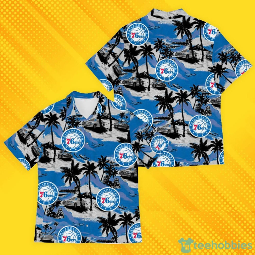 NBA Philadelphia 76Ers Palm Trees And Car Pattern - Adult & Kids T-Shirts, Sweatshirts & Hoodies apparel design preview 1