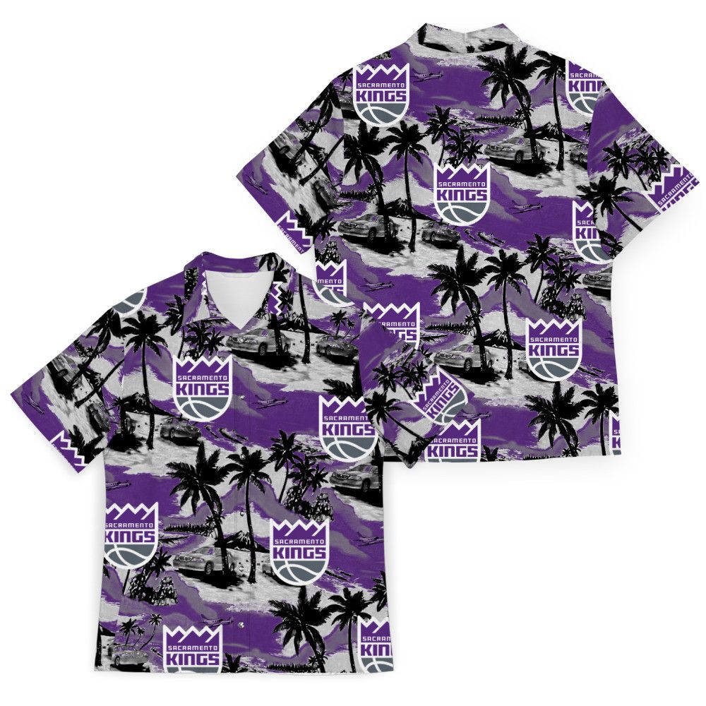 NBA Sacramento Kings Purple White Palm Trees Car - Adult & Kids T-Shirts, Sweatshirts & Hoodies apparel design preview 1