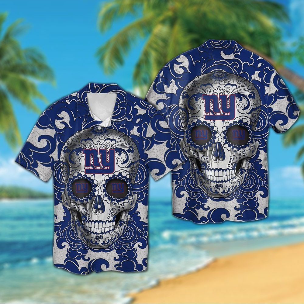 New York Giants Sugarskull Short Sleeve Button Up - Adult & Kids T-Shirts, Sweatshirts & Hoodies apparel design preview 1