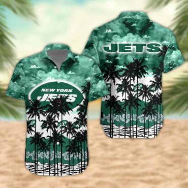 New York Jets Palm Trees Sunset Hawaiian - Adult & Kids T-Shirts, Sweatshirts & Hoodies apparel design preview 1