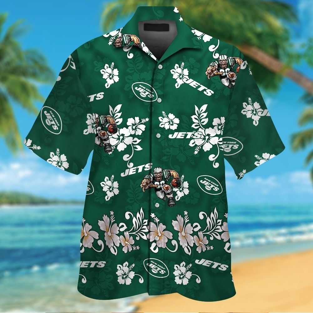 New York Jets Short Sleeve Button Up Tropical - Adult & Kids T-Shirts, Sweatshirts & Hoodies apparel design preview 1