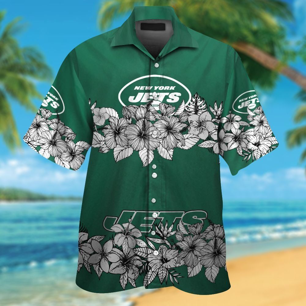 New York Jets Short Sleeve Button Up Tropical - Adult & Kids T-Shirts, Sweatshirts & Hoodies apparel design preview 1