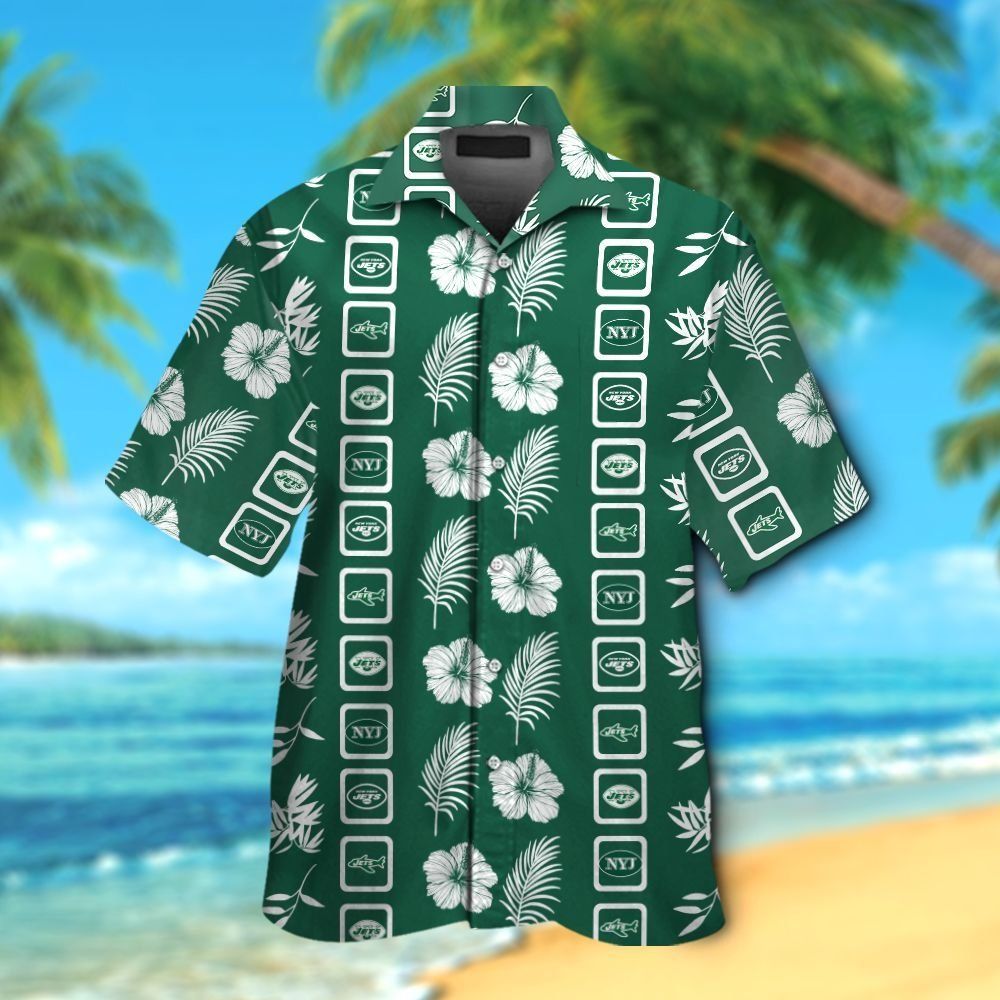 New York Jets Short Sleeve Button Up Tropical - Adult & Kids T-Shirts, Sweatshirts & Hoodies apparel design preview 1