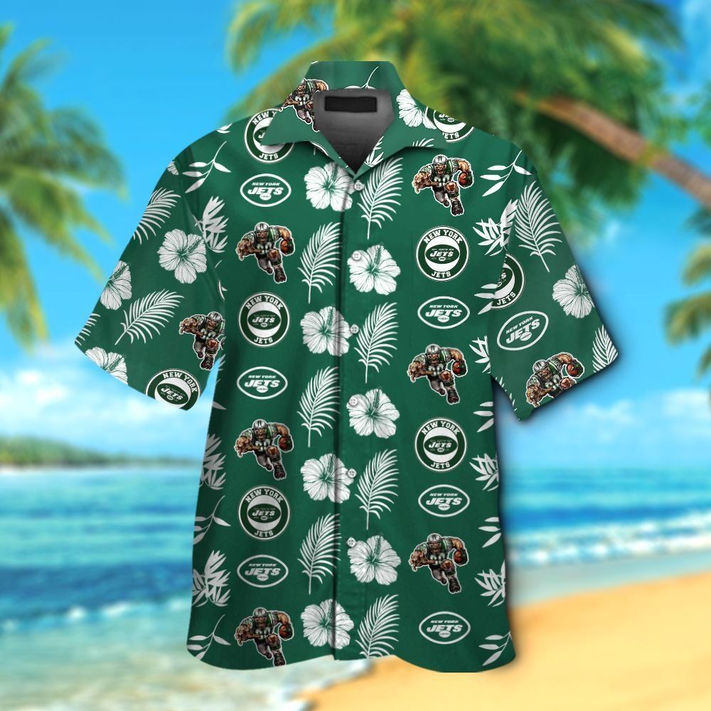 New York Jets Short Sleeve Button Up Tropical - Adult & Kids T-Shirts, Sweatshirts & Hoodies apparel design preview 1