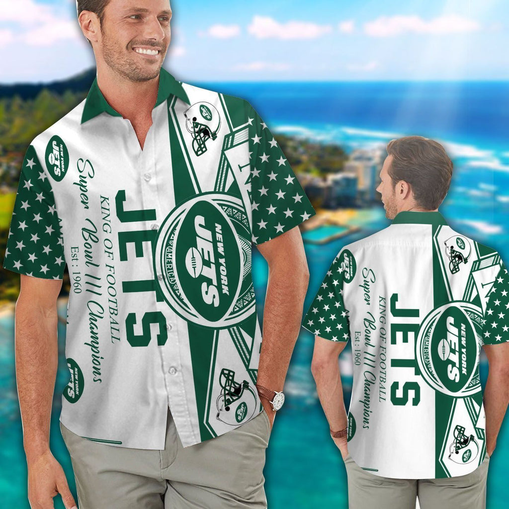 New York Jets Short Sleeve Button Up Tropical - Adult & Kids T-Shirts, Sweatshirts & Hoodies apparel design preview 1