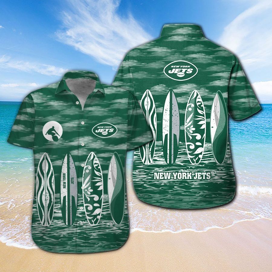 New York Jets Short Sleeve Button Up Tropical - Adult & Kids T-Shirts, Sweatshirts & Hoodies apparel design preview 1