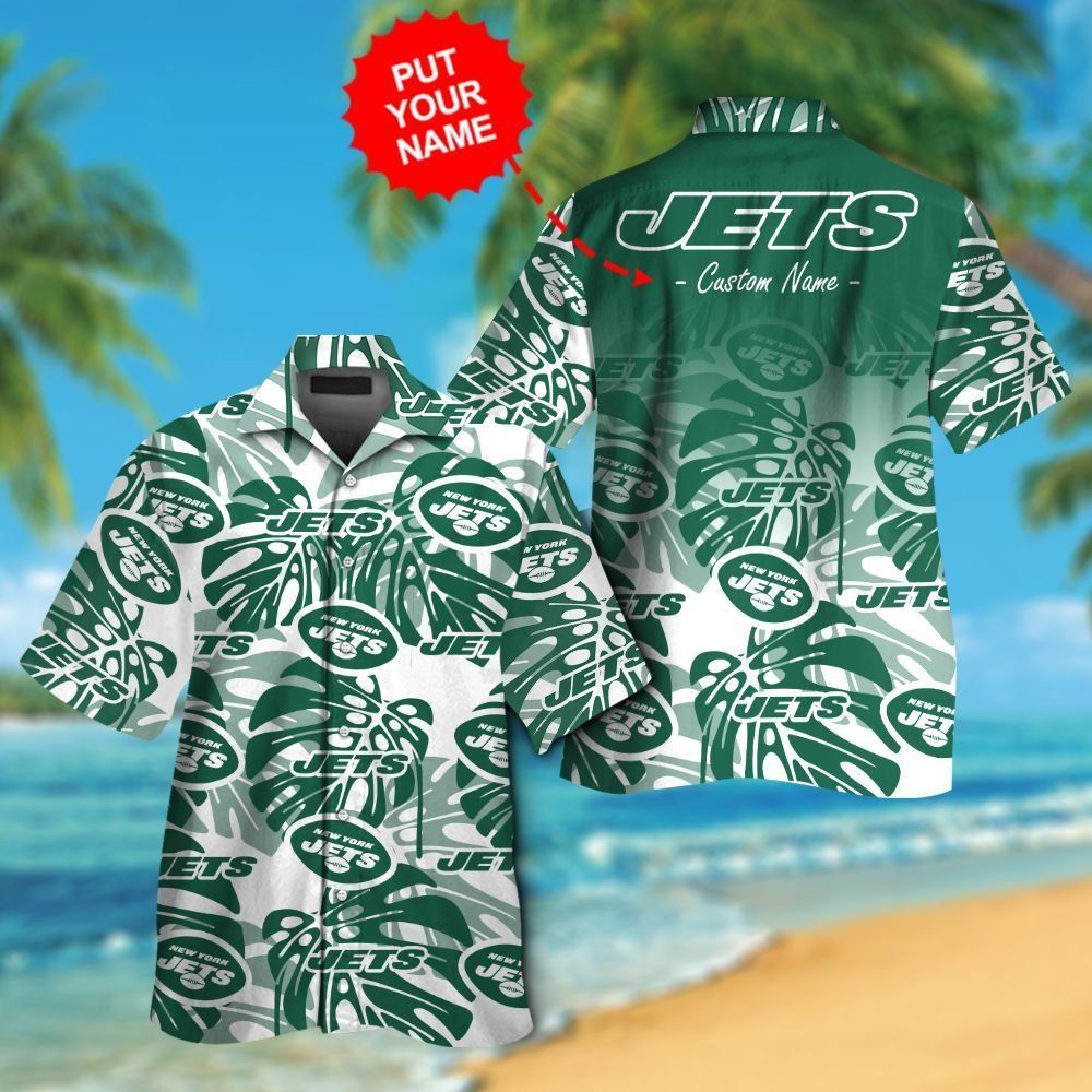 New York Jets Short Sleeve Button Up Tropical - Adult & Kids T-Shirts, Sweatshirts & Hoodies apparel design preview 1