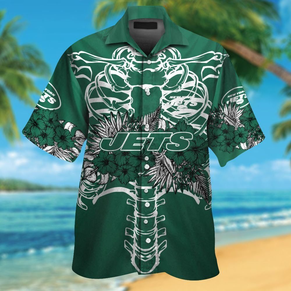 New York Jets Short Sleeve Button Up Tropical - Adult & Kids T-Shirts, Sweatshirts & Hoodies apparel design preview 1