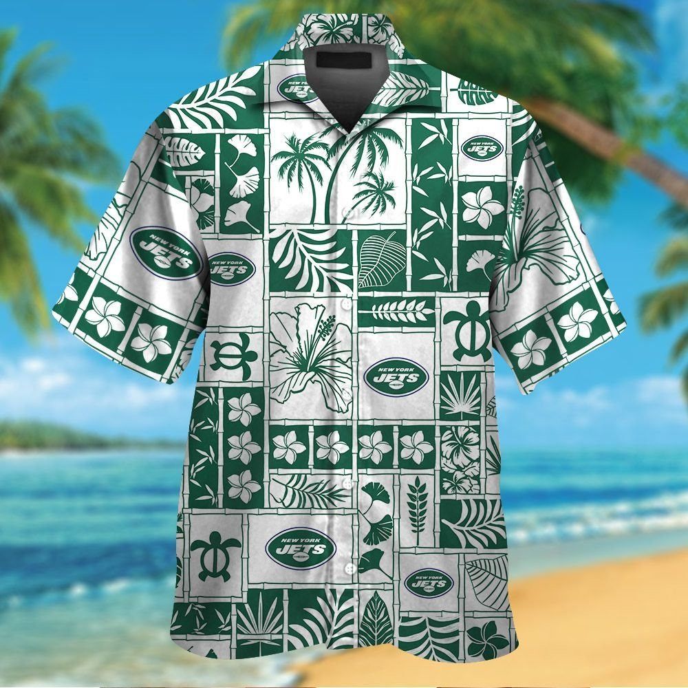 New York Jets Short Sleeve Button Up Tropical - Adult & Kids T-Shirts, Sweatshirts & Hoodies apparel design preview 1