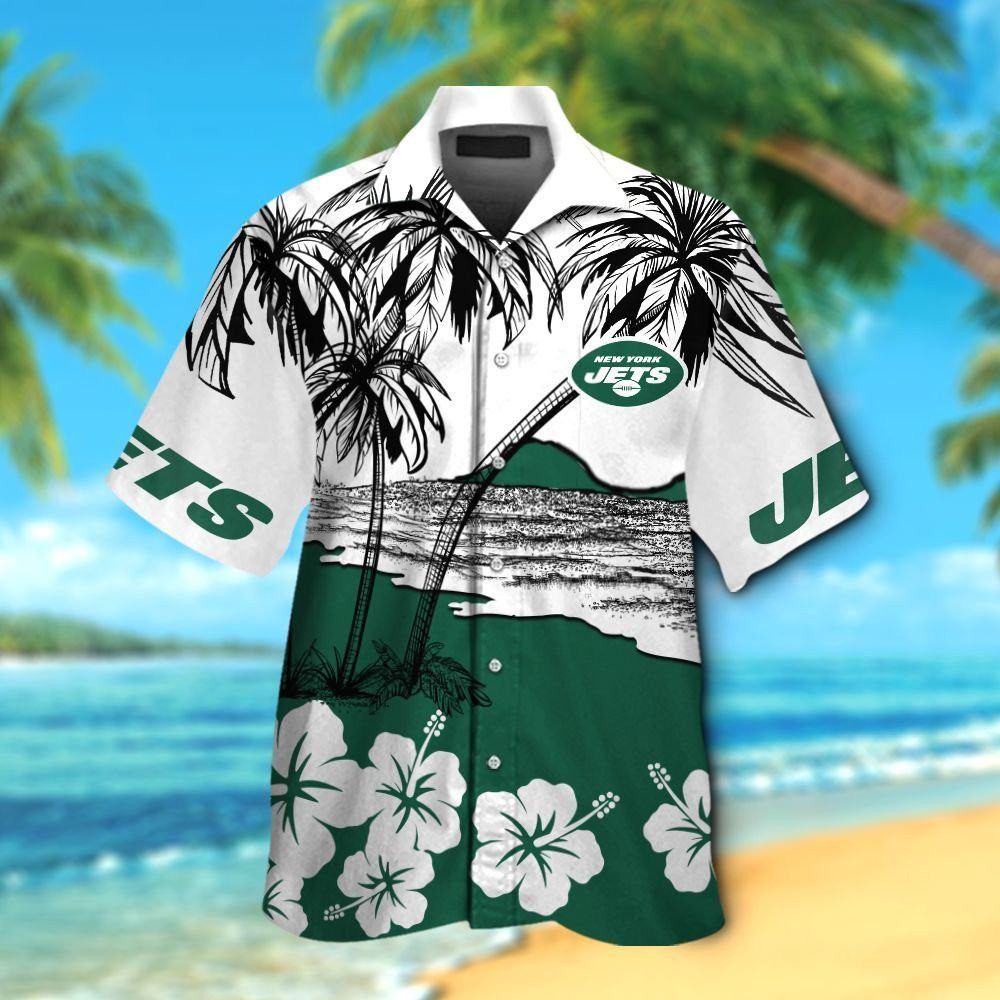 New York Jets Short Sleeve Button Up Tropical - Adult & Kids T-Shirts, Sweatshirts & Hoodies apparel design preview 1