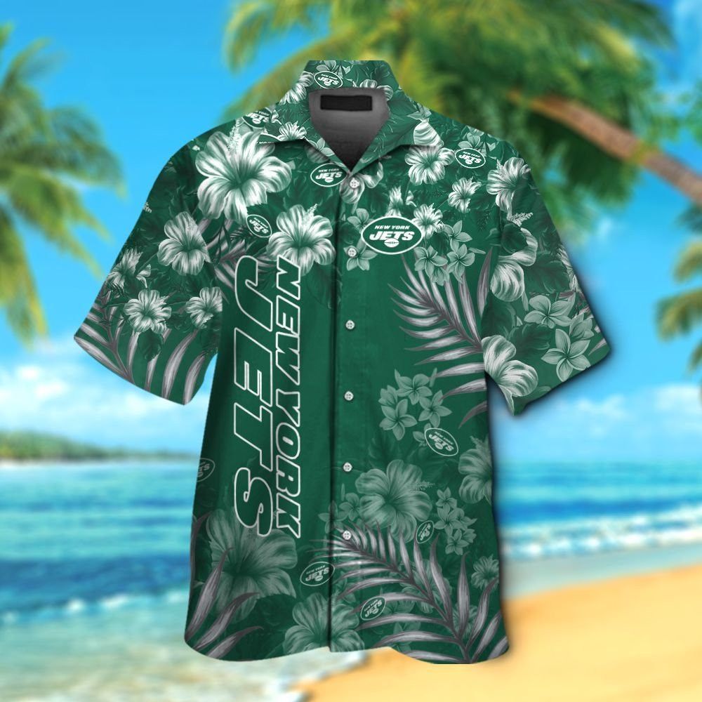 New York Jets Short Sleeve Button Up Tropical - Adult & Kids T-Shirts, Sweatshirts & Hoodies apparel design preview 1