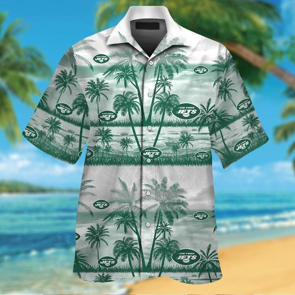 New York Jets Short Sleeve Button Up Tropical - Adult & Kids T-Shirts, Sweatshirts & Hoodies apparel design preview 1