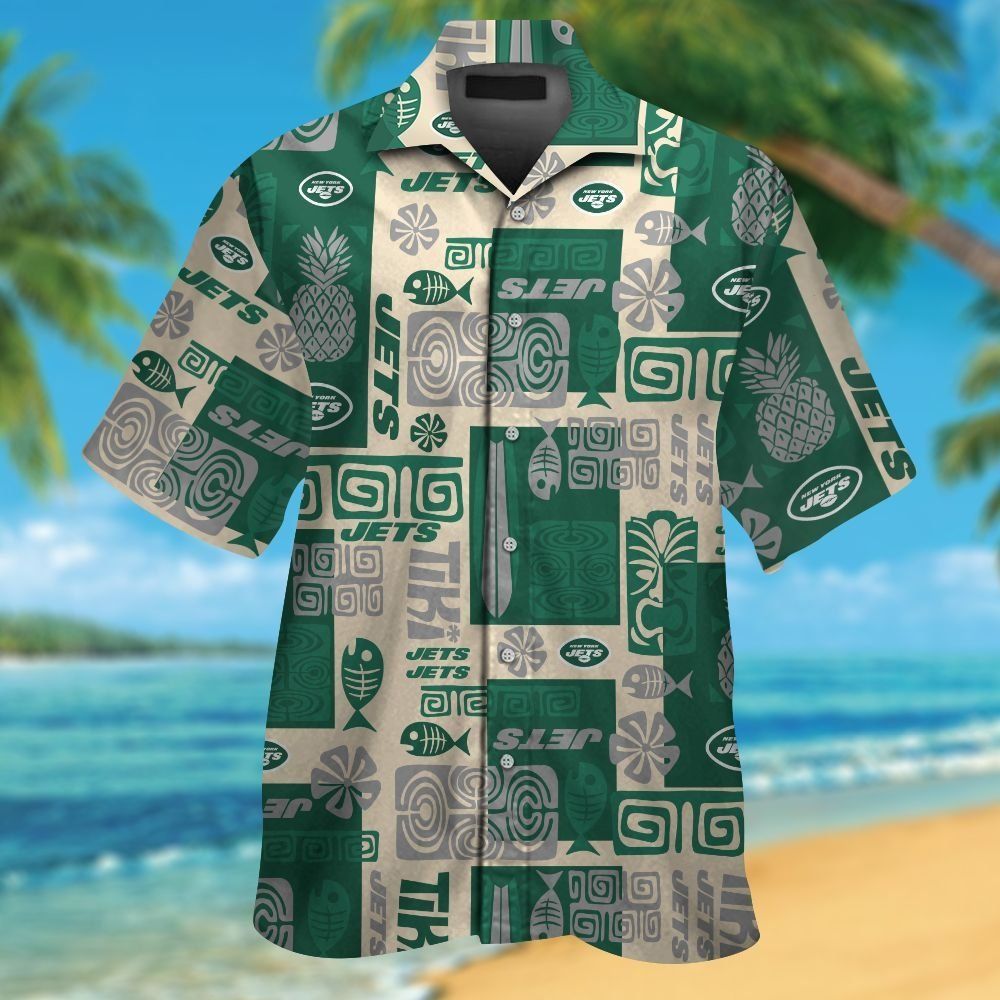 New York Jets Short Sleeve Button Up Tropical - Adult & Kids T-Shirts, Sweatshirts & Hoodies apparel design preview 1