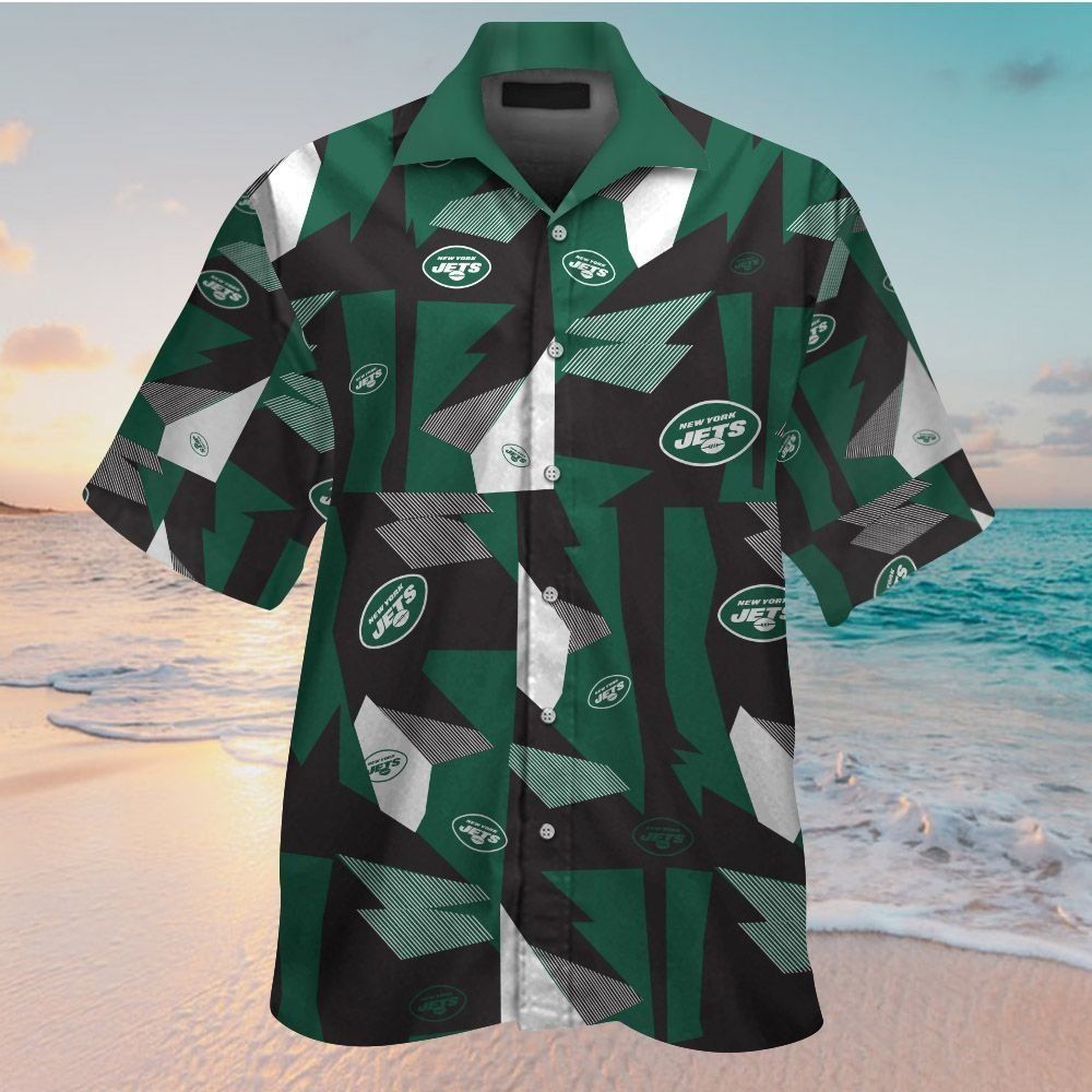 New York Jets Short Sleeve Button Up Tropical - Adult & Kids T-Shirts, Sweatshirts & Hoodies apparel design preview 1