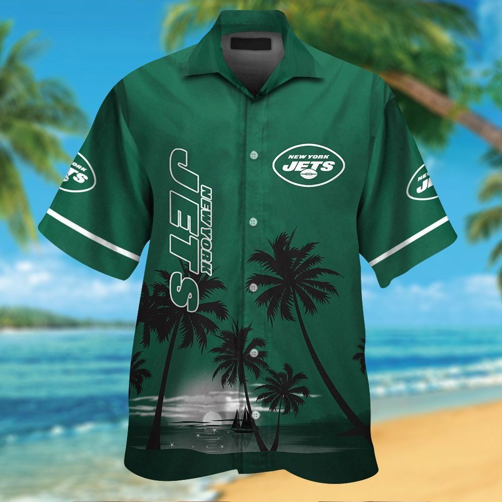 New York Jets Short Sleeve Button Up Tropical - Adult & Kids T-Shirts, Sweatshirts & Hoodies apparel design preview 1