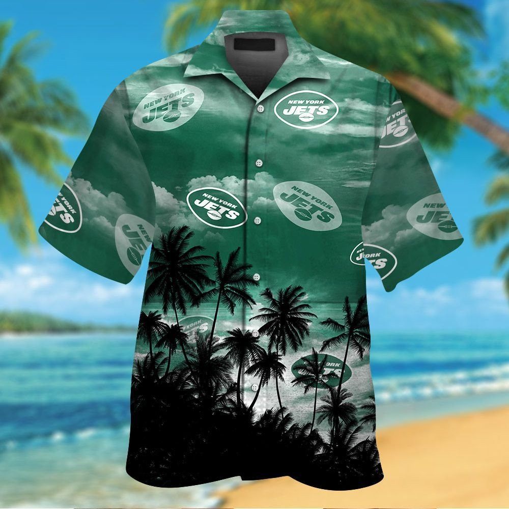 New York Jets Short Sleeve Button Up Tropical - Adult & Kids T-Shirts, Sweatshirts & Hoodies apparel design preview 1