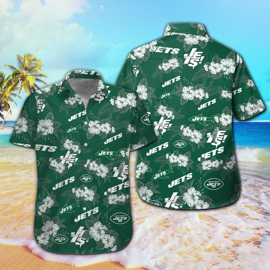 New York Jets Short Sleeve Button Up Tropical - Adult & Kids T-Shirts, Sweatshirts & Hoodies apparel design preview 1