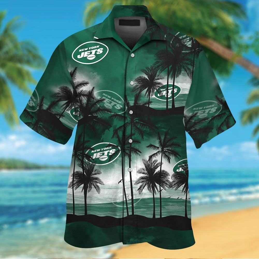 New York Jets Short Sleeve Button Up Tropical - Adult & Kids T-Shirts, Sweatshirts & Hoodies apparel design preview 1