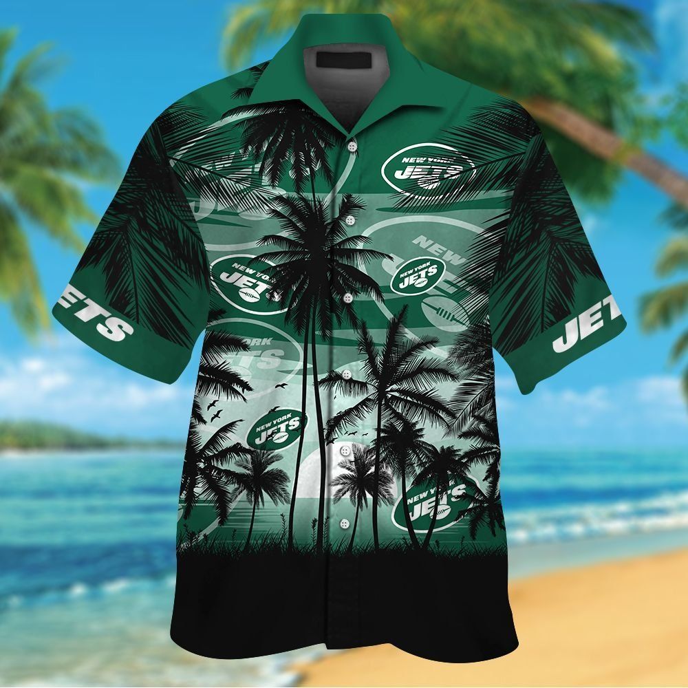 New York Jets Short Sleeve Button Up Tropical - Adult & Kids T-Shirts, Sweatshirts & Hoodies apparel design preview 1