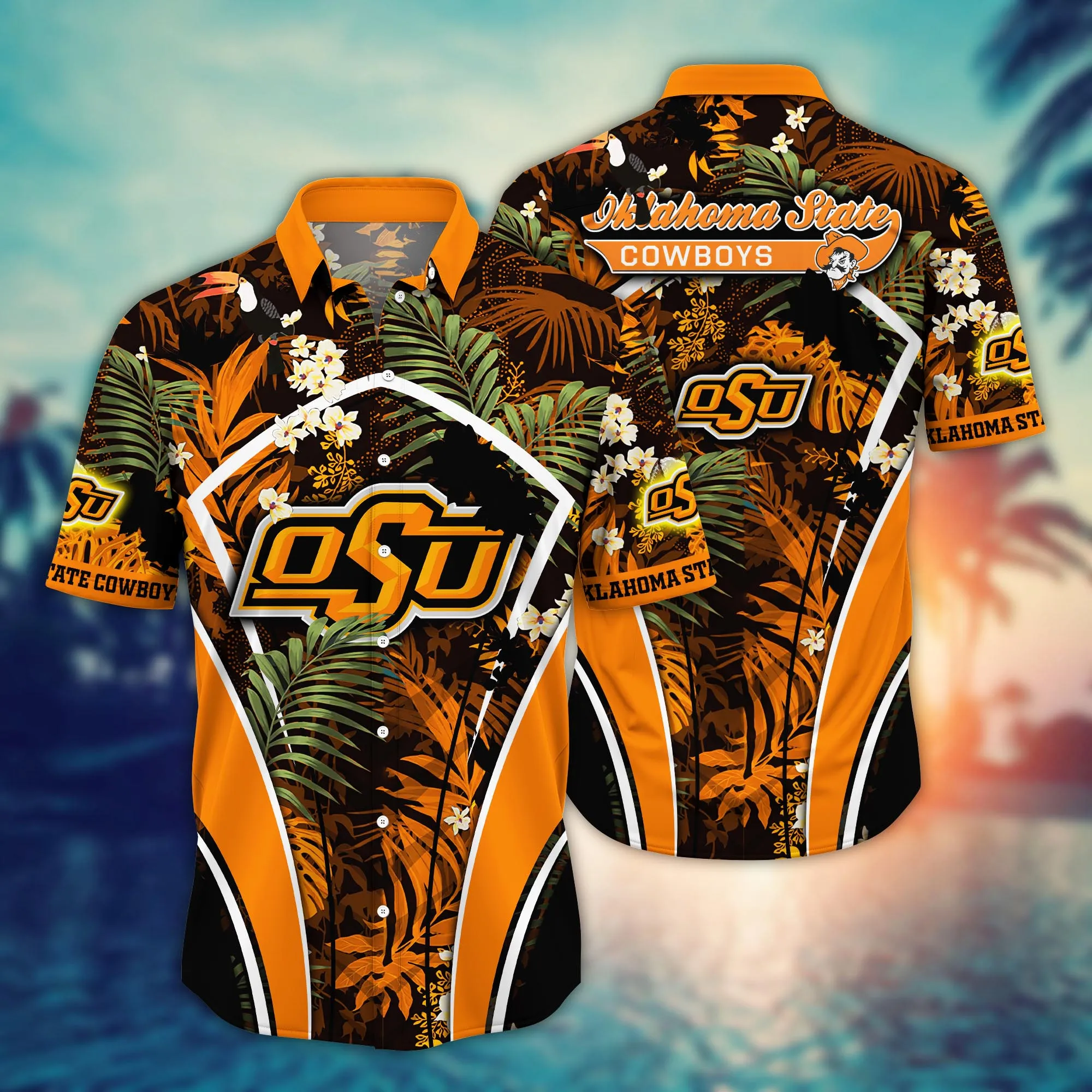 Oklahoma State Cowboys NCAA Hawaiian August Aloha - Adult & Kids T-Shirts, Sweatshirts & Hoodies apparel design preview 1