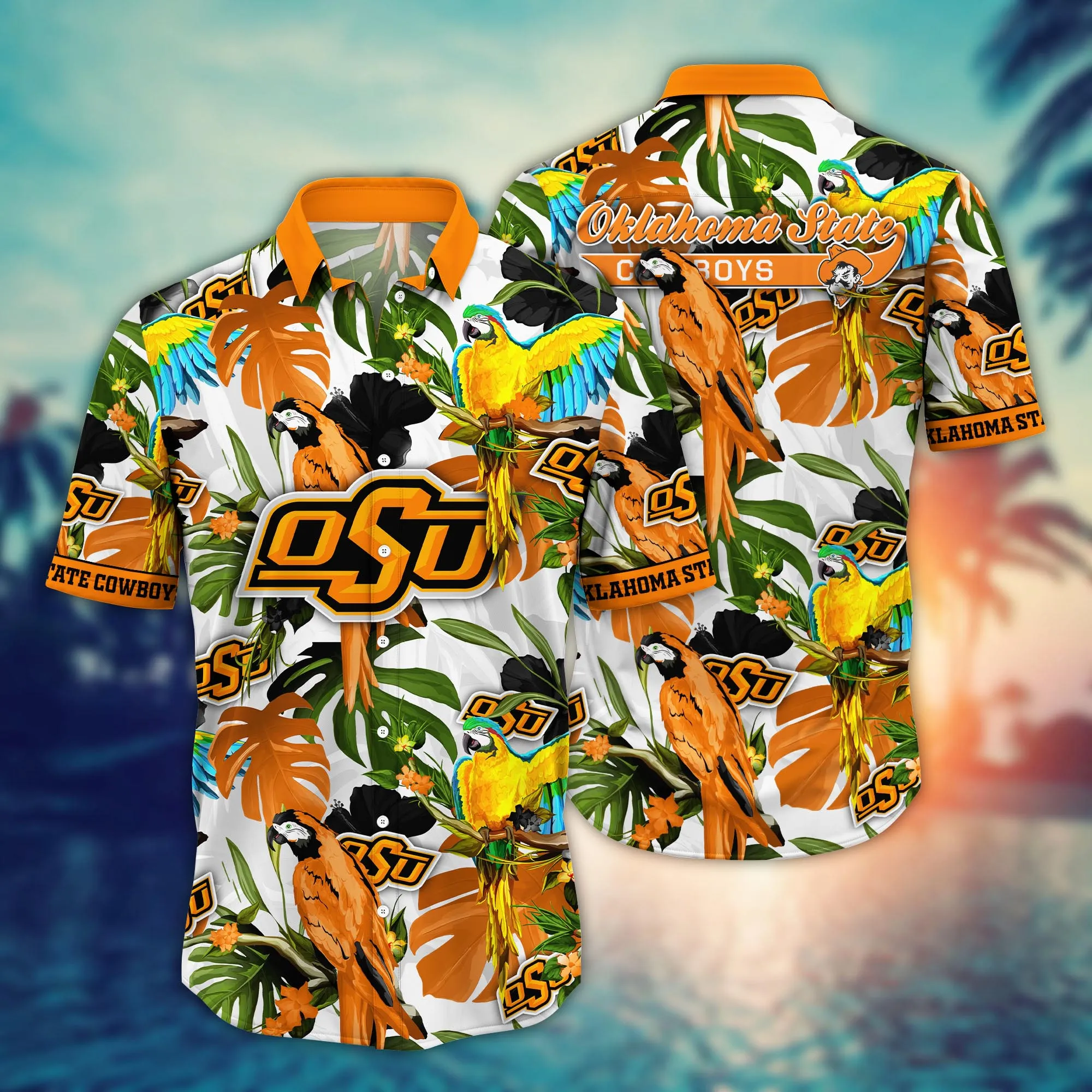 Oklahoma State Cowboys NCAA Hawaiian Midsummertime - Adult & Kids T-Shirts, Sweatshirts & Hoodies apparel design preview 1