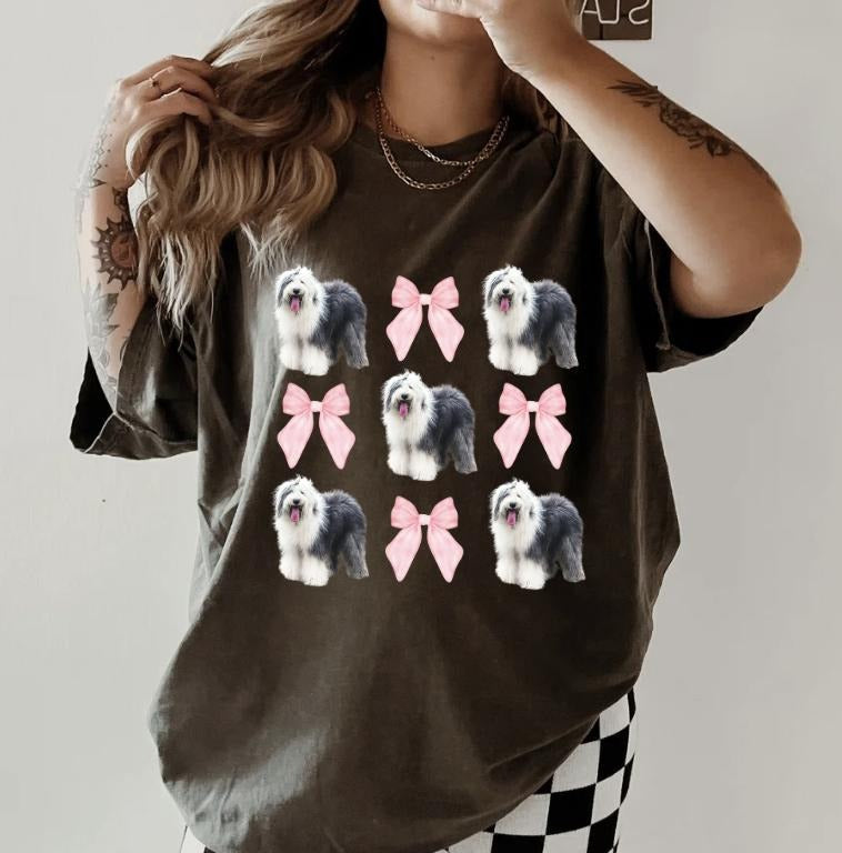Old English Sheepdog Bows Relaxed Fit Printed USA - Adult & Kids T-Shirts, Sweatshirts & Hoodies apparel design preview 1
