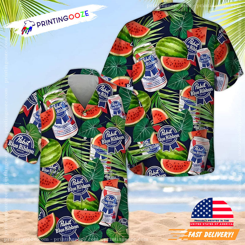 Pabst Blue Ribbon Beer Hawaiian Watermelon Pattern - Adult & Kids T-Shirts, Sweatshirts & Hoodies apparel design preview 1
