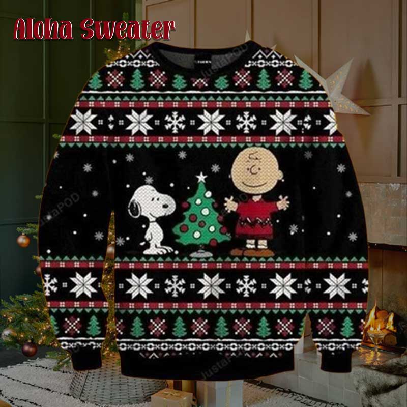 Peanuts Snoopy Tree And Snowflakes Ugly Christmas Sweater - Holiday Gift product image