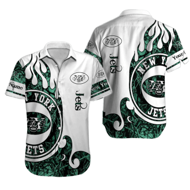 Personalized New York Jets Flame Swirl Hawaiian - Adult & Kids T-Shirts, Sweatshirts & Hoodies apparel design preview 1