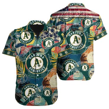 Personalized Oakland Athletics Retro Collage Hawaiian - Adult & Kids T-Shirts, Sweatshirts & Hoodies apparel design preview 1