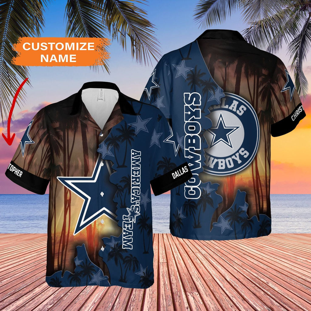Personalized Sunset And Dallas Cowboys Logo Hawaiian - Adult & Kids T-Shirts, Sweatshirts & Hoodies apparel design preview 1