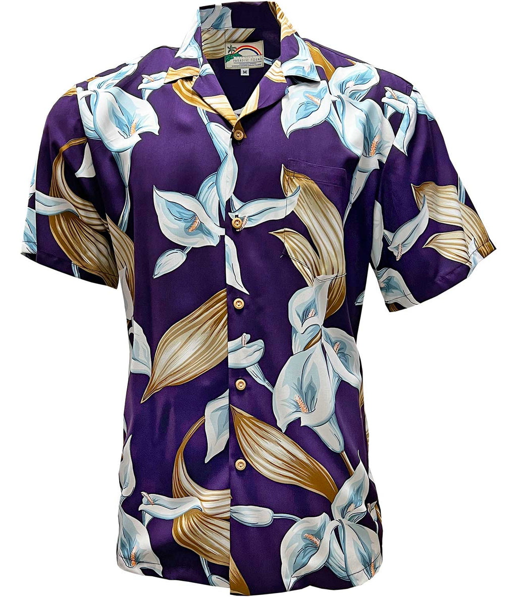 Paradise Found Calla Lily Purple Hawaiian (Magnum PI) - Adult & Kids T-Shirts, Sweatshirts & Hoodies apparel design preview 1