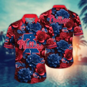 Philadelphia Phillies Bold Floral Emblem Hawaiian - Adult & Kids T-Shirts, Sweatshirts & Hoodies apparel design preview 1