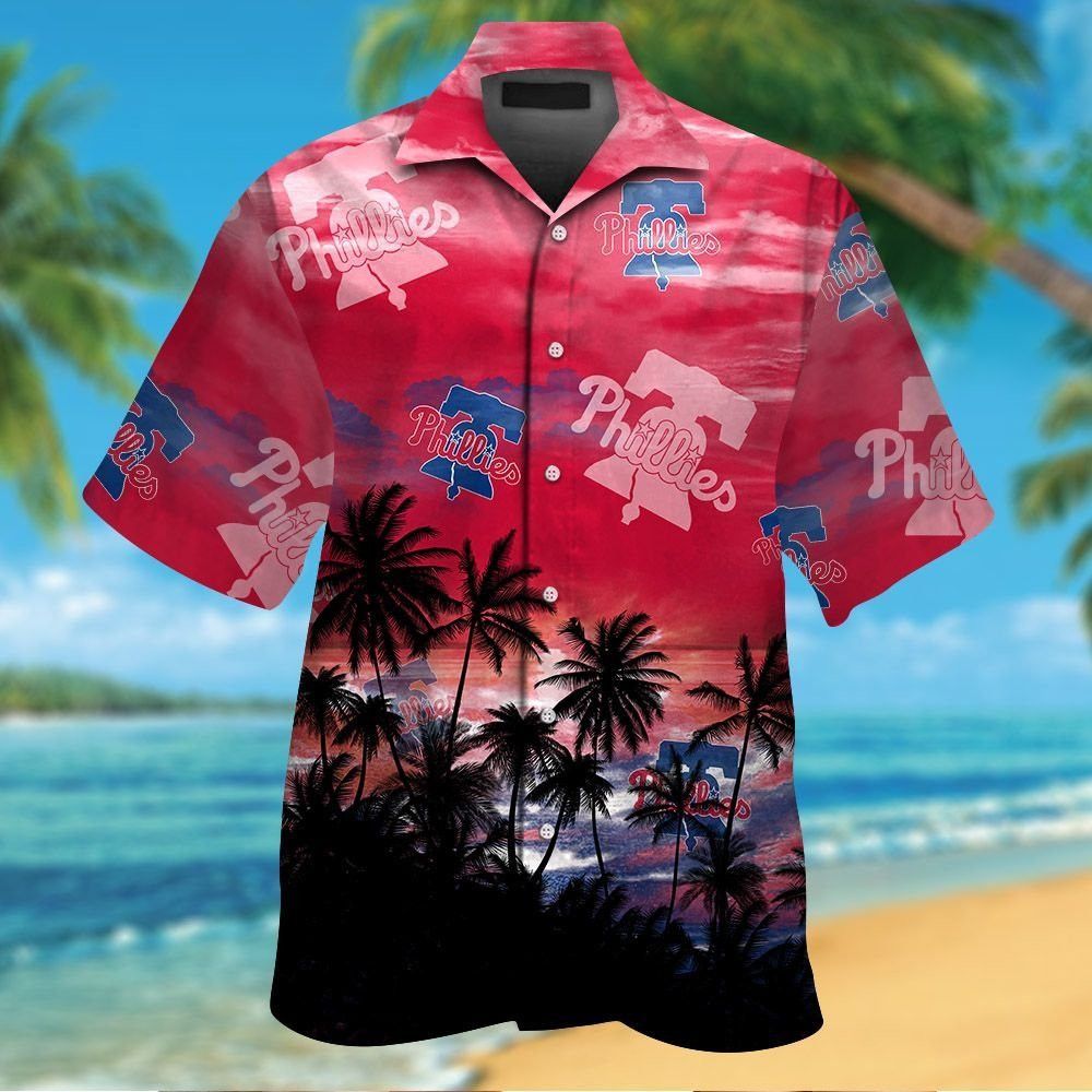 Philadelphia Phillies Short Sleeve Button Up Tropical - Adult & Kids T-Shirts, Sweatshirts & Hoodies apparel design preview 1