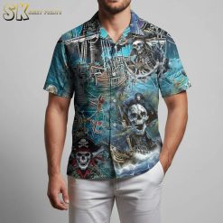 Pirate Skull Hawaiian for Men Skeleton Pirates Ships - Adult & Kids T-Shirts, Sweatshirts & Hoodies apparel design preview 1